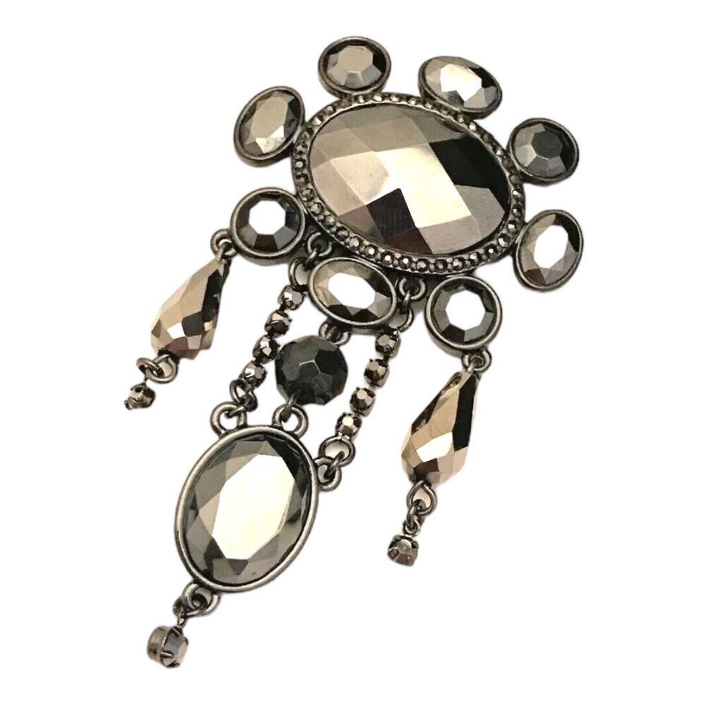 New Statement Pin Faceted Hematite Toned Accents Brooch Figural - 2G